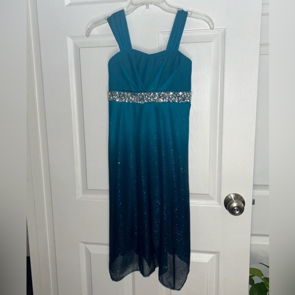 Speechless Teal Formal Girls Dress with Silver Accents
